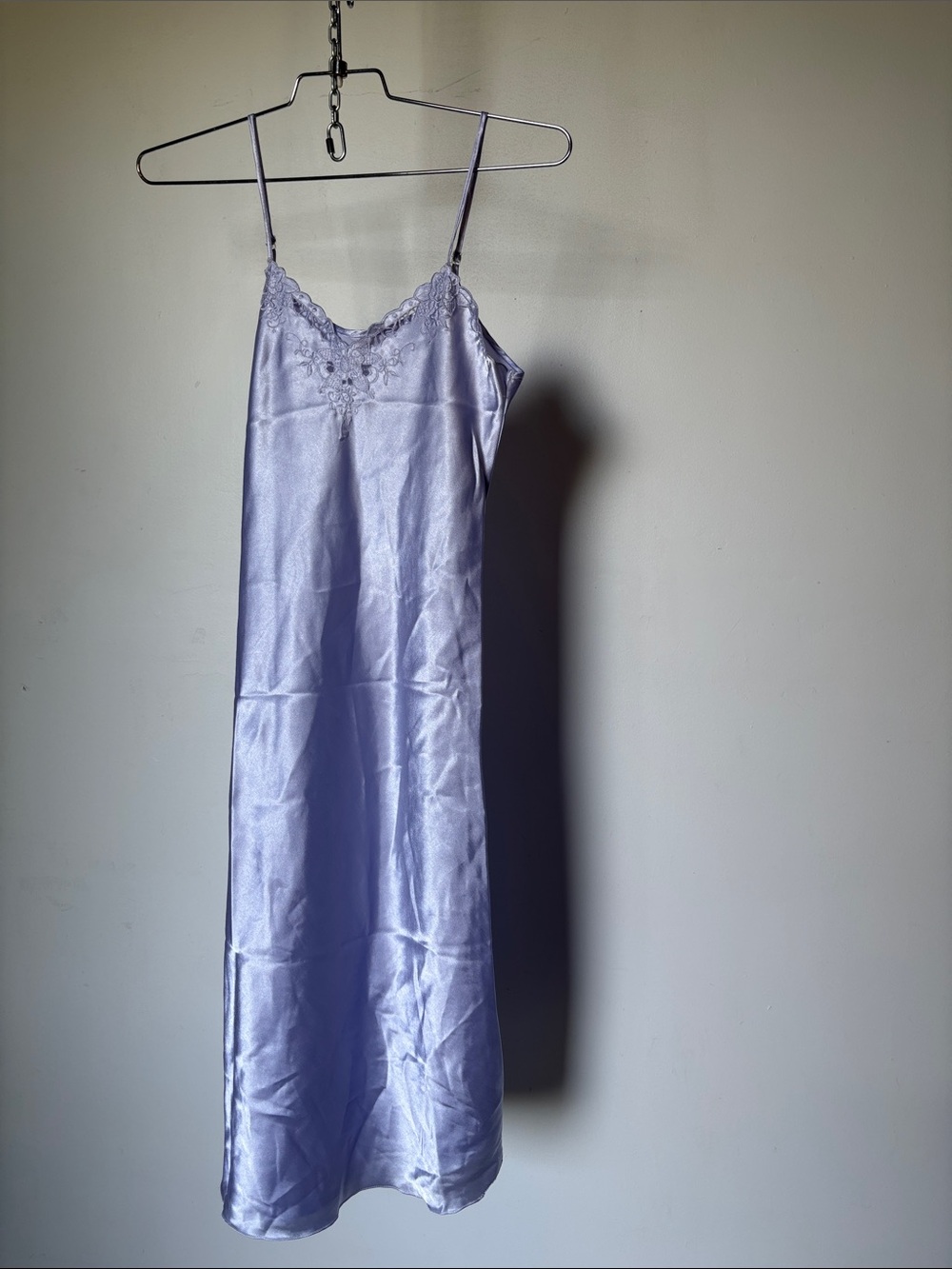 Vintage Lace-Trim Satin Slip Dress Lavender Haze
